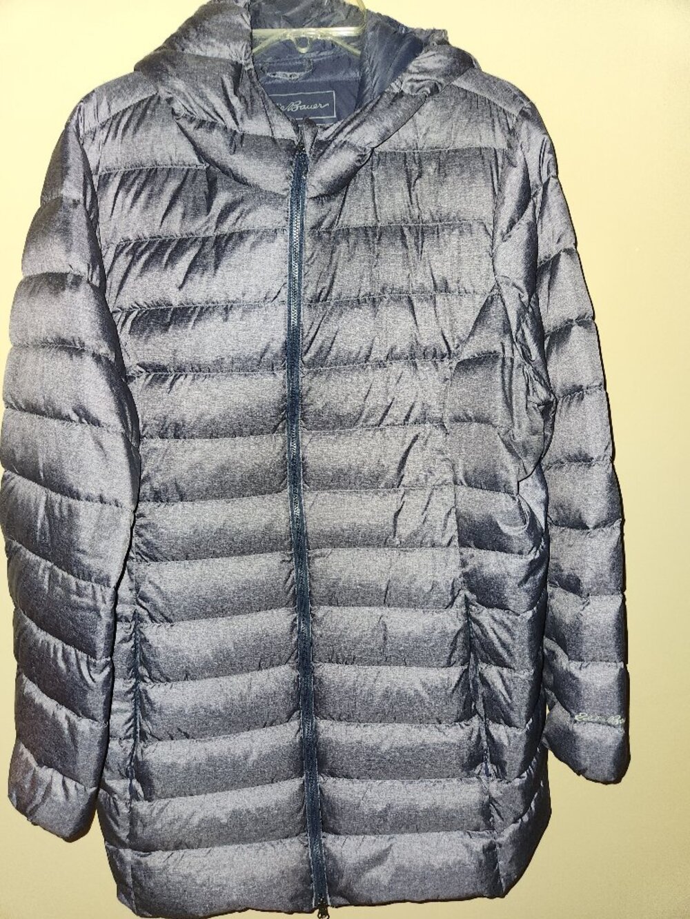 Eddie Bauer Women's Down Puffer Coat 2XL HeatheredGray Hooded Long Jacket Parka